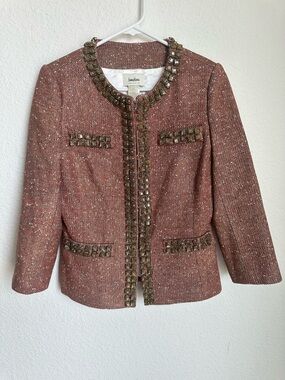 Neiman Marcus Excl Metallic Bejeweled Tweed Blazer Jacket Chanel-Esque Small